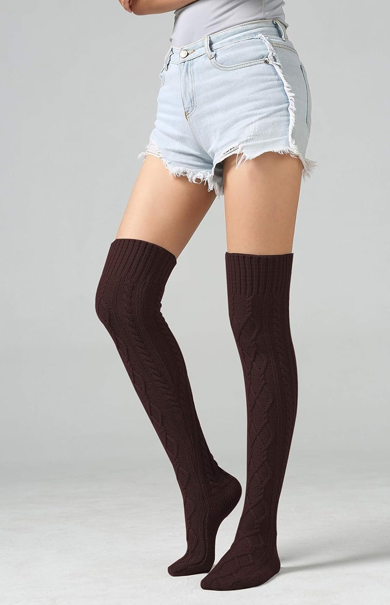 SherryDC Women's Cable Knit Thigh High Boot Socks Extra Long Winter Stockings Leg Warmers - Image 4